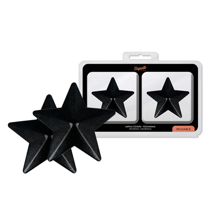 Coquette Accessories - Nipple Covers With Black Stars, Reusable, Metal Material