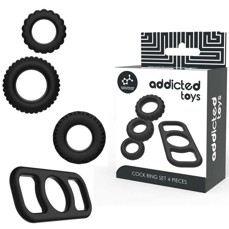 Addicted Toys - Set of 4 Flexible Silicone Penis Rings, Various Diameters