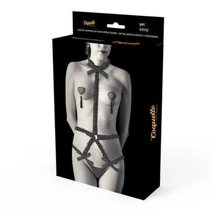 Coquette Accessories - Harness Lingerie Set With Luxury Nipple Covers