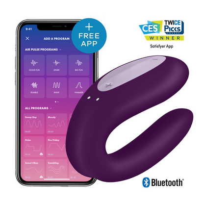 Satisfyer Connect Double Joy Couple Vibrator with App Control, Medical Silicone, Rechargeable, Water Resistant, 2 Motors, Purple