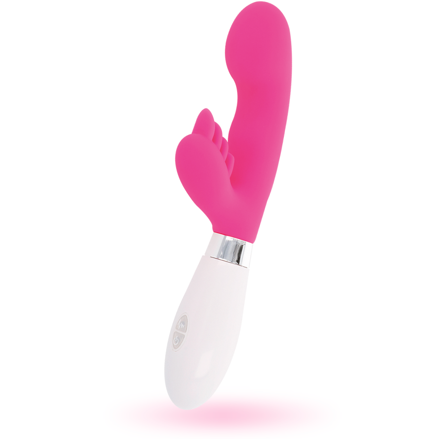 Glossy - Elvis Rabbit Pink, Silicone Vibrator with 10 Functions, 12cm, Works with 2 AAA Batteries