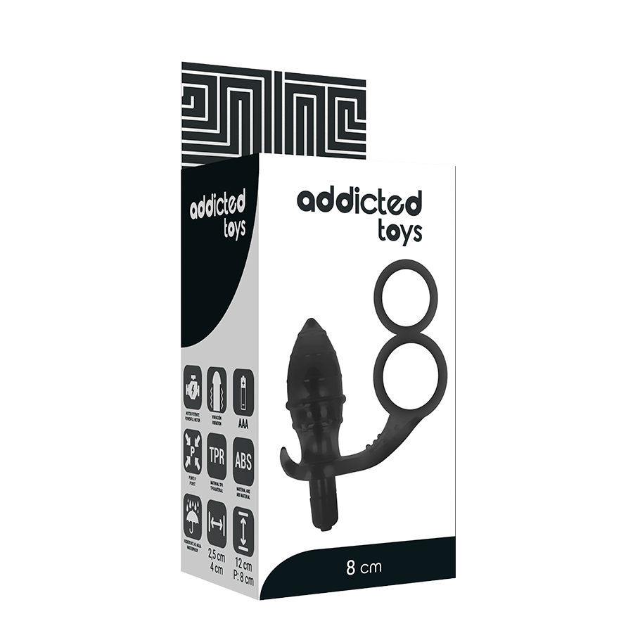 Addicted Toys - Double Ring Anal Plug with Vibrator, Black