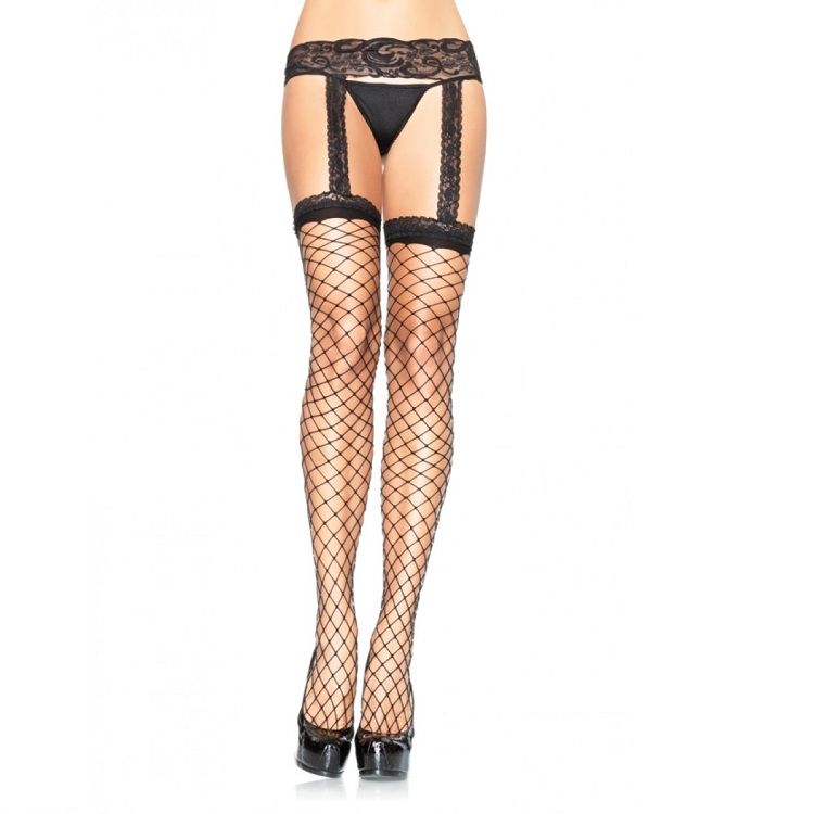 Leg Avenue Hosiery Black Lace Fishnet Stockings Adjustable One Size