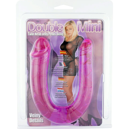 Seven Creations - Mini Twin Head Dildo with Vibrator, 20 cm x 4 cm, Purple Jelly