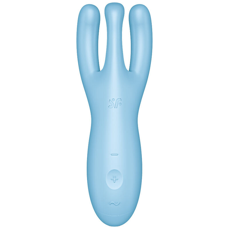 Satisfyer Threesome 4 Clitoris Vibrator with 3 Powerful Motors, 12 Programs, Satisfyer Connect App - Blue, Waterproof, Soft Silicone