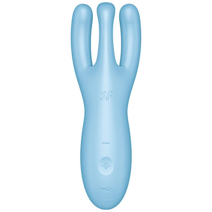 Satisfyer Threesome 4 Clitoris Vibrator with 3 Powerful Motors, 12 Programs, Satisfyer Connect App - Blue, Waterproof, Soft Silicone