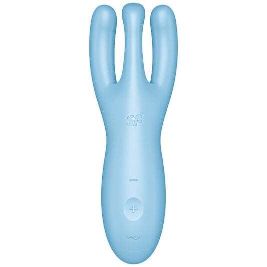 Satisfyer Threesome 4 Clitoris Vibrator with 3 Powerful Motors, 12 Programs, Satisfyer Connect App - Blue, Waterproof, Soft Silicone