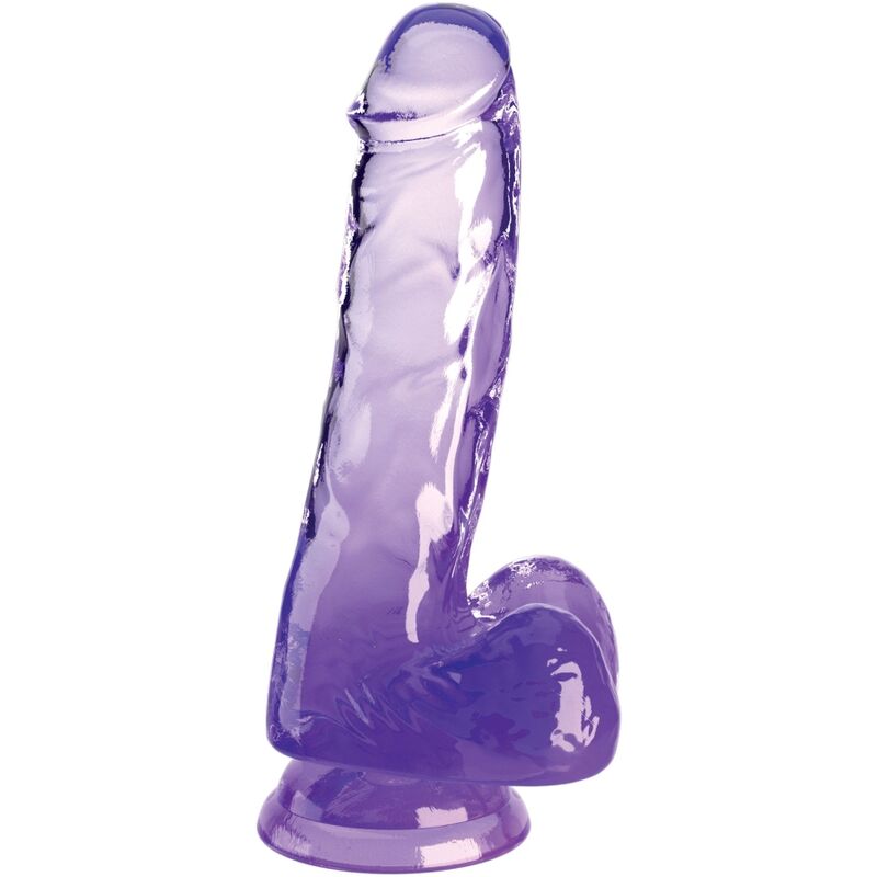 King Cock Clear - Realistic Dildo With Balls 13.5 cm Purple, TPE Material, Water Resistant