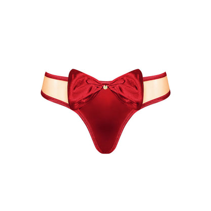 Obsessive Panties &amp; Thong - Rubinesa L/XL Thong, Satin Bow &amp; Silver Jewel, Seductive Red