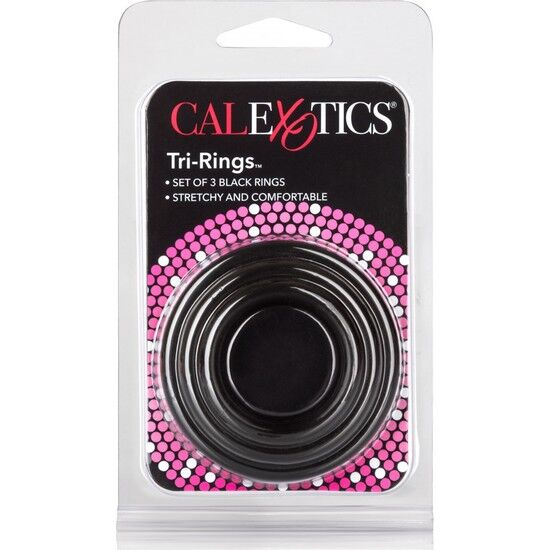 California Exotics - Set of 3 Black Tri-Ring Penis Rings, Firmer Erections, Ejaculation Control, Flexible Silicone, No Latex or Falat