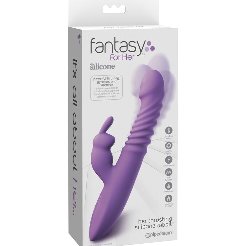 Fantasy For Her - Silicone Rabbit Thrust Clitoris Stimulator With Oscillating Heat And Vibration Function Purple