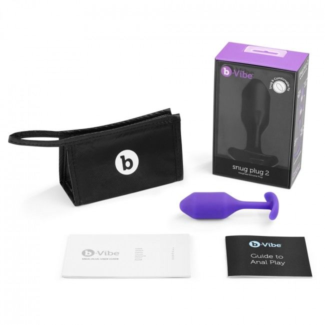 B-Vibe Snug Anal Plug 2 Purple, Silicone Seamless, Weight 114g, Ergonomic Shape, Water Resistant