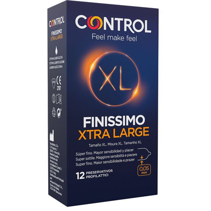 Finissimo XL Control Condoms - Thin, Ergonomic and Lubricated Latex 12 Units