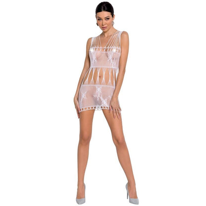 Passion Woman Bodystockings Mesh Corset Mini Dress BS090, White, Bodystocking, One Size