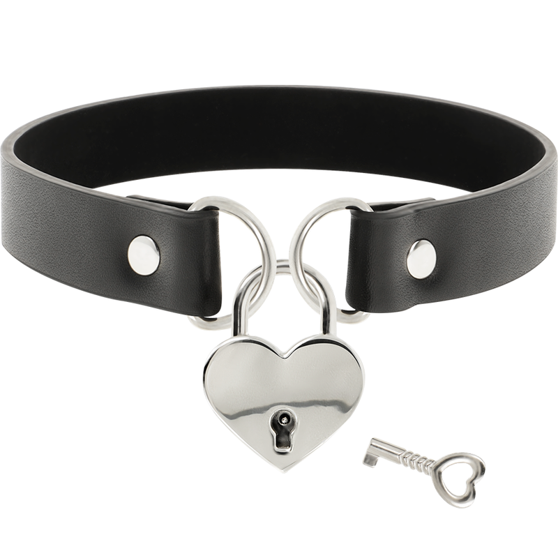 Coquette Accessories - Vegan Leather Chain With Heart Accessory With Key, Length 40cm, Height 2cm