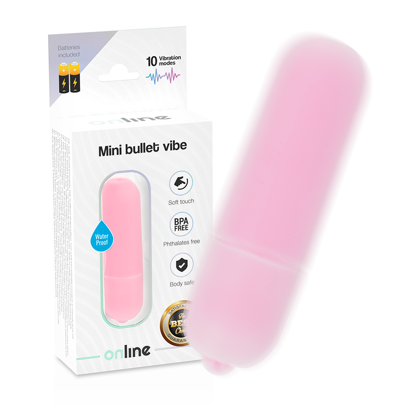 Online Mini Pink - Mini Bullet Vibrator with 10 Vibration Modes, Waterproof, Body Safe Material