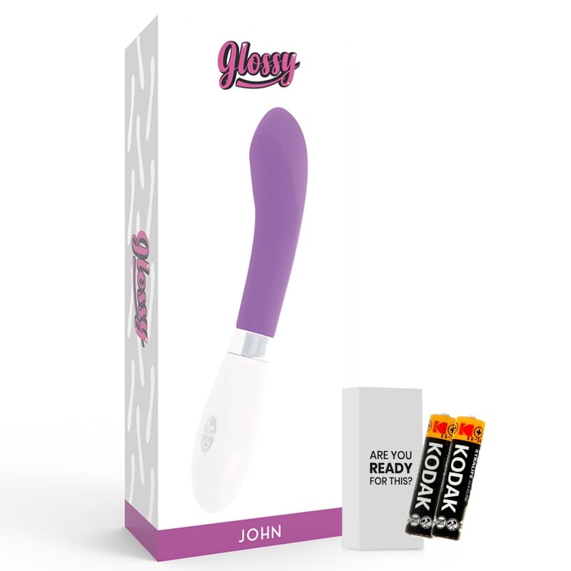 Glossy - John Violet Vibrator, Curved Vibrator with 10 Functions, Total Length 12cm, Silicone Material, Works with 2 AAA Batteries