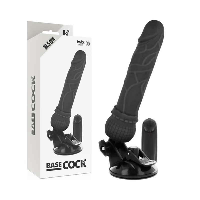 Basecock - Realistic Vibrator With Remote Control Black 19.5 x 4 cm