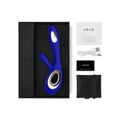 Lelo Soraya Wave Deep Rabbit Vibrator Midnight Blue, Luxury Vibrator with WaveMotion Technology, Dual Clitoris and G-Spot Stimulation, Soft Silicone, Rechargeable, Dimensions and Features