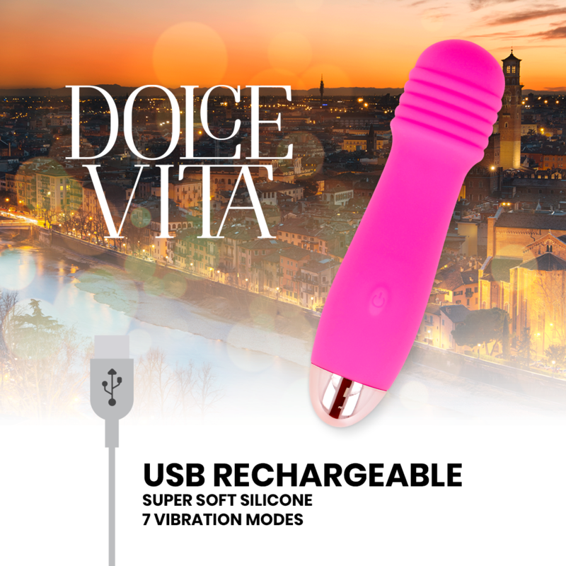 Dolce Vita - Three Pink 7-Speed ​​Rechargeable Vibrator, Soft Silicone, 12.2cm Length