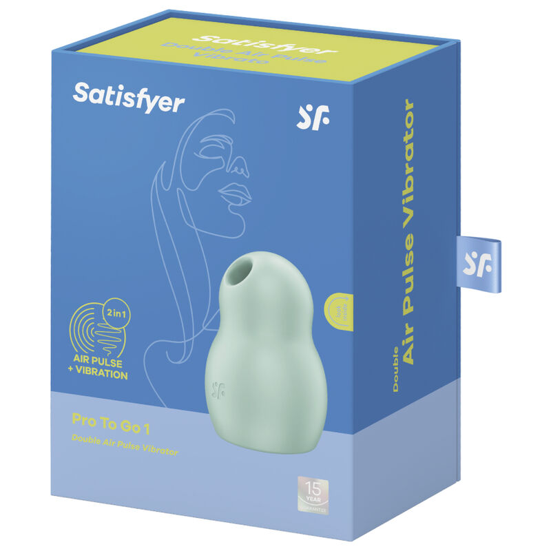 Satisfyer Air Pulse - Pro To Go 1 Double Air Pulse Stimulator and Vibrator, Soft Silicone, Water Resistant (IPX7) - Green