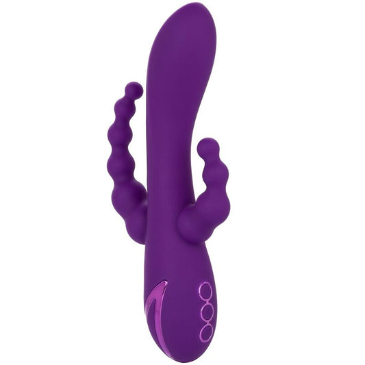 California Exotics - Long Beach Bootylicious Triple Action Vibrator - Waterproof &amp; Rechargeable, Body Safe Silicone, Purple