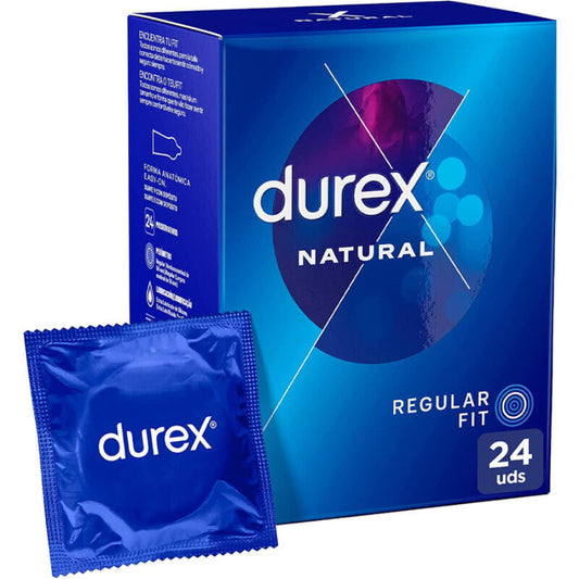 Durex - Natural Plus 24 Units - Latex Condoms, Easy to Insert, Longer and Wider Shapes