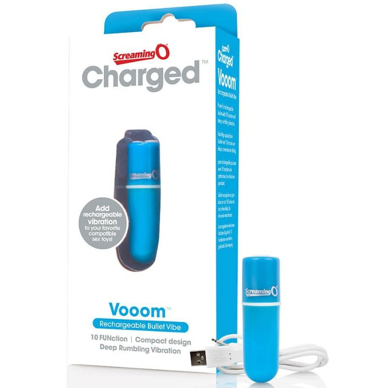 Screaming O Rechargeable Vibrating Bullet Vooom Blue - Powerful Vibrations and Water Resistant, 10 Functions, Rechargeable