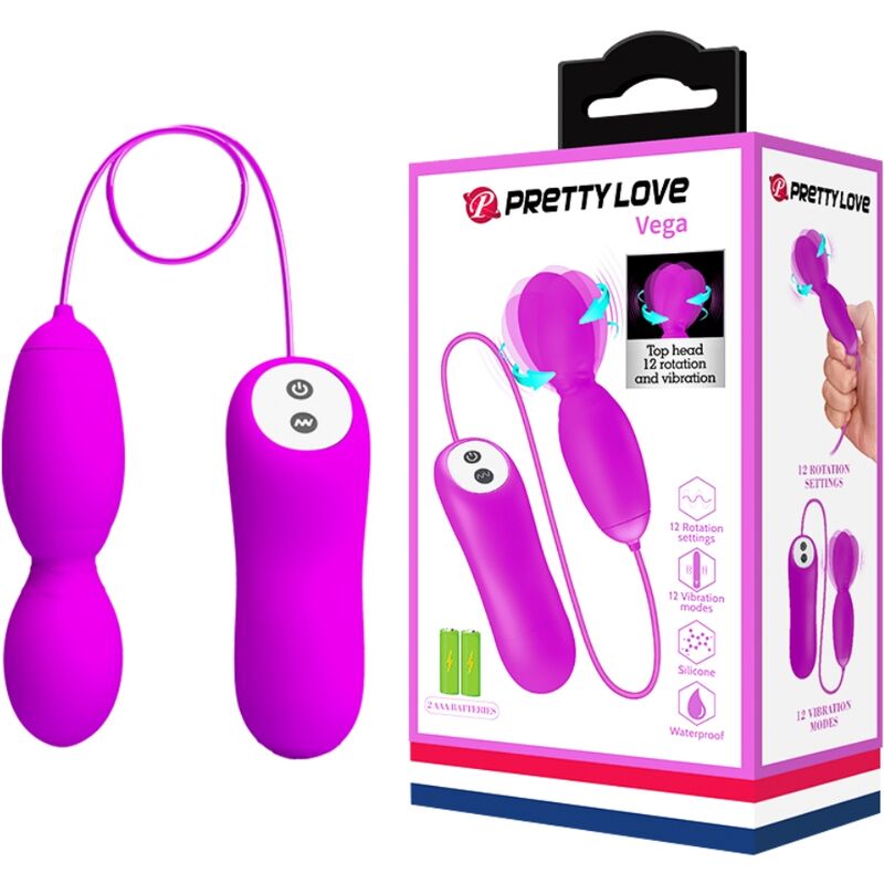 Pretty Love Flirtation - Vega Massager With Rotation And Vibration, 12 Functions, Silicone, Purple Color