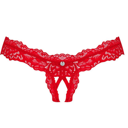 Obsessive Panties &amp; Thong - Amor Cherris Crotchless Thong, Red, Size S/M