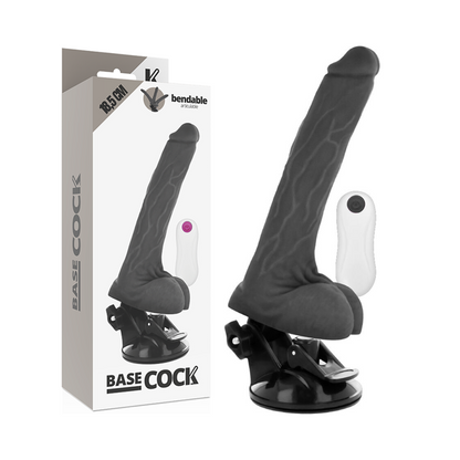 Basecock - Realistic Articulating Remote Control Black 18.5 cm, 12 Vibration Modes, Silky TPE Material