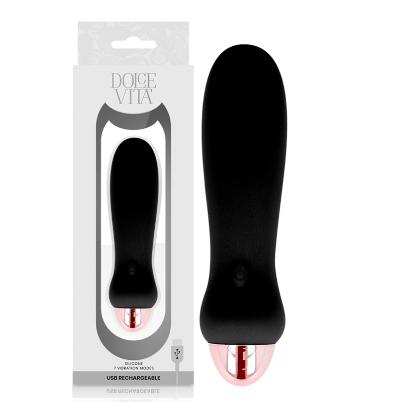 Dolce Vita - Five Black Rechargeable Vibrator with 7 Speeds, Soft Silicone, 12.4 cm Length