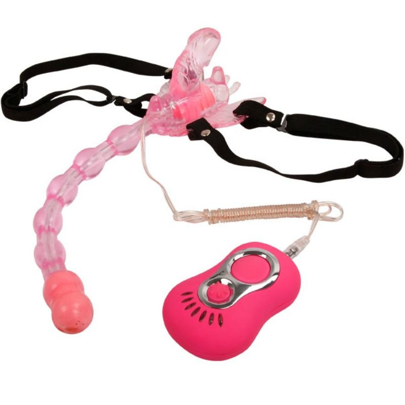 Baile Stimulating - Triple Vibrator Butterfly Strap, 7 Functions, Material: TPR, Remote Control, Elastic Straps, 3 AAA Batteries