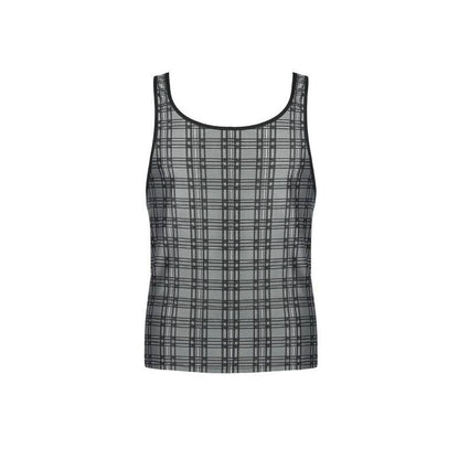 Anais Men Accesories - Balance Top S, Black, Gray and White Plaid Soft Microfiber, Sleeveless