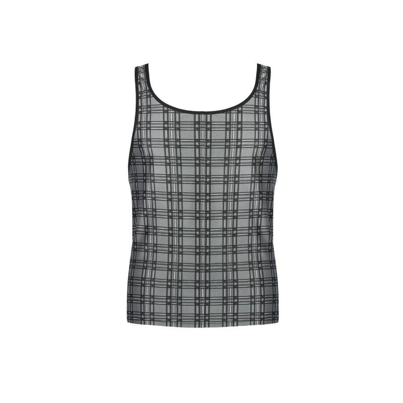 Anais Men Accesories - Balance Top XL, Soft Microfiber in Black, Gray and White Plaid, Sleeveless