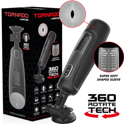 Jamyjob Tornado 360 Rotate Stroker Technique, 10 Rotation and Thrust Patterns, USB Rechargeable, Powerful Suction Cup, Sound Mode