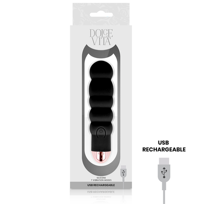 Dolce Vita - Six Black Rechargeable Vibrator with 7 Vibration Modes, Soft Silicone, 13cm Length