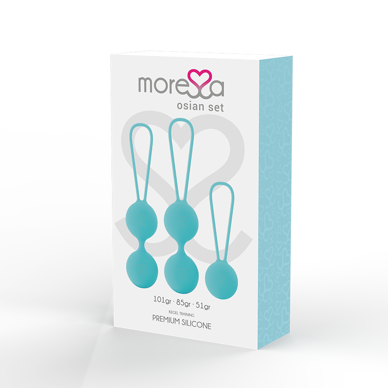 Moressa Osian Premium Turquoise Silicone Kegel Ball Set, Weight Osian One 51g, Osian Two 85g, Osian Three 101g, Recommended by Midwives and Gynecologists, 2 Year Warranty