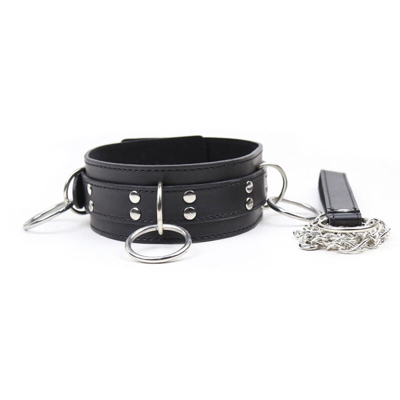 Ohmama Fetish - 3 Ring Submission Collar (Faux Leather, Adjustable)