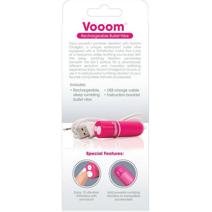 Screaming O Rechargeable Bullet Vibrator Vooom Pink - 10 Deep Vibration Functions, Waterproof, USB Rechargeable, Length 6cm