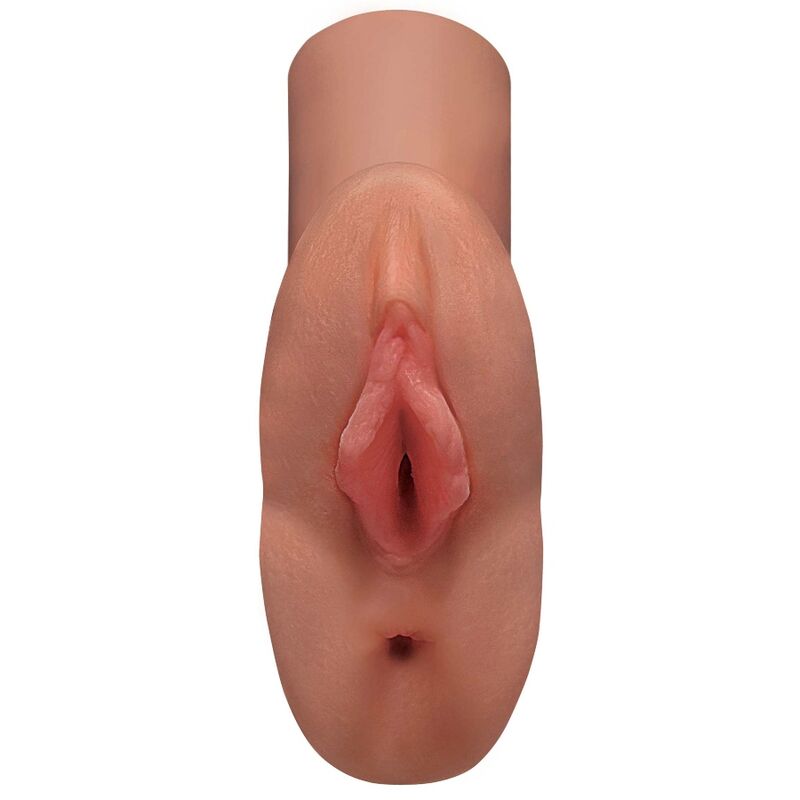 Pdx Plus+ Pussy Perfect Pussy Double Stroker - Caramelized Skin Color, Dimensions: 14.2 x 4.6 cm, Diameter: Over 7.6 cm, Insertion Length: Anal - 11.4 cm, Vagina - 10.2 cm, Material: Fanta Flesh