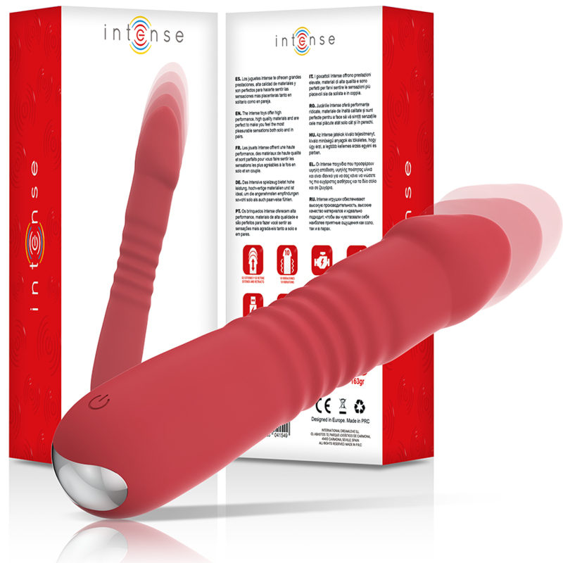 Intense Fun - Vibrator INTENSE - JUNI UP &amp; DOWN 10 Vibrations Red, Rechargeable, Silicone, 17.3 cm x 3.75 cm