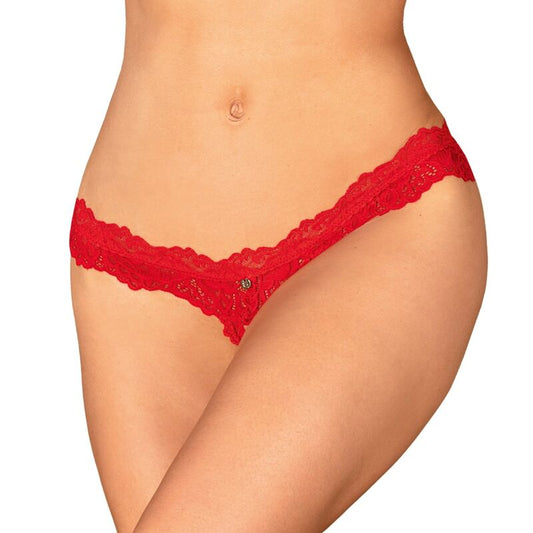 Obsessive Panties &amp; Thong - Amor Cherris Crotchless Thong, Red, Size S/M