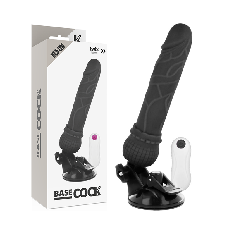 Basecock - Realistic Vibrator With Remote Control Black 19.5cm, 12 Vibration Modes, Silky TPE Material, Free Palate