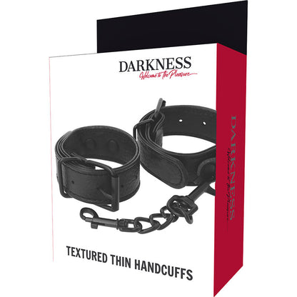 Darkness Bondage - Thin Textured Wide Handcuffs, Stylish BDSM Accessory Made of PU and Metal, Nickel Free