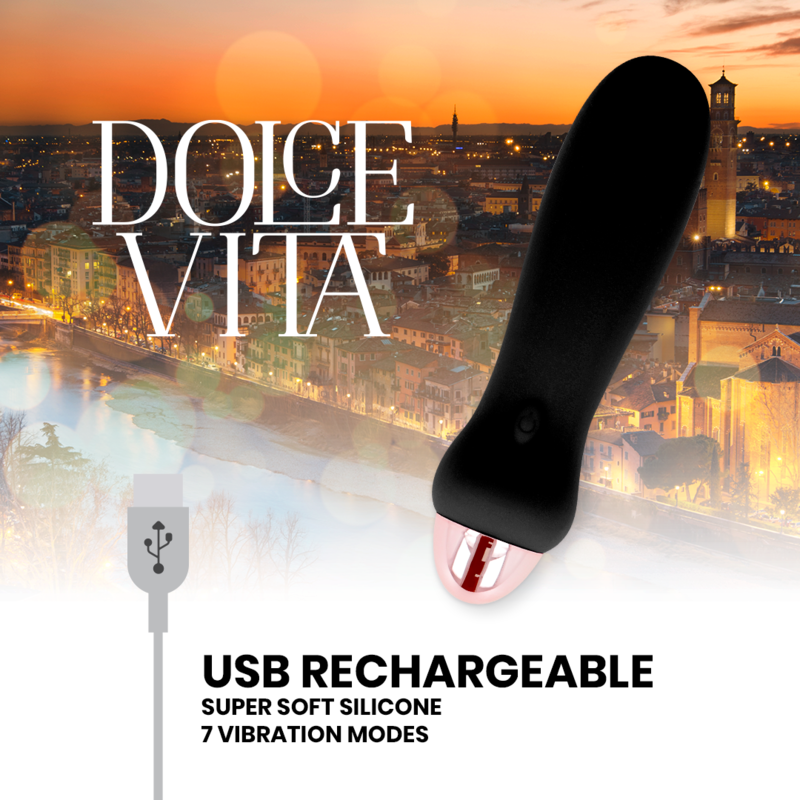 Dolce Vita - Five Black Rechargeable Vibrator with 7 Speeds, Soft Silicone, 12.4 cm Length