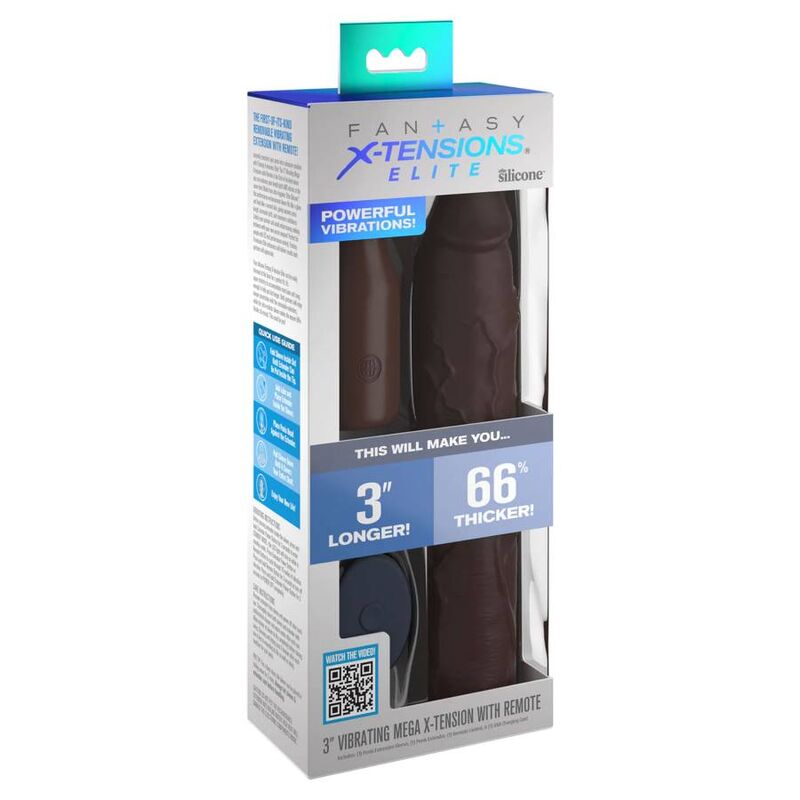 Fantasy X-Tensions - 22.86 cm Penis Extender Sleeve + 7.62 cm Remote Control Plug, Silicon Elite, Brown