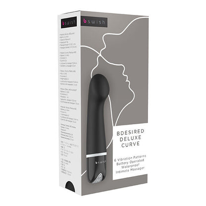 B Swish - Bdesired Deluxe Curve Black, 6 Functions Curved Silicone Massager, Total Length 15.24cm, Waterproof