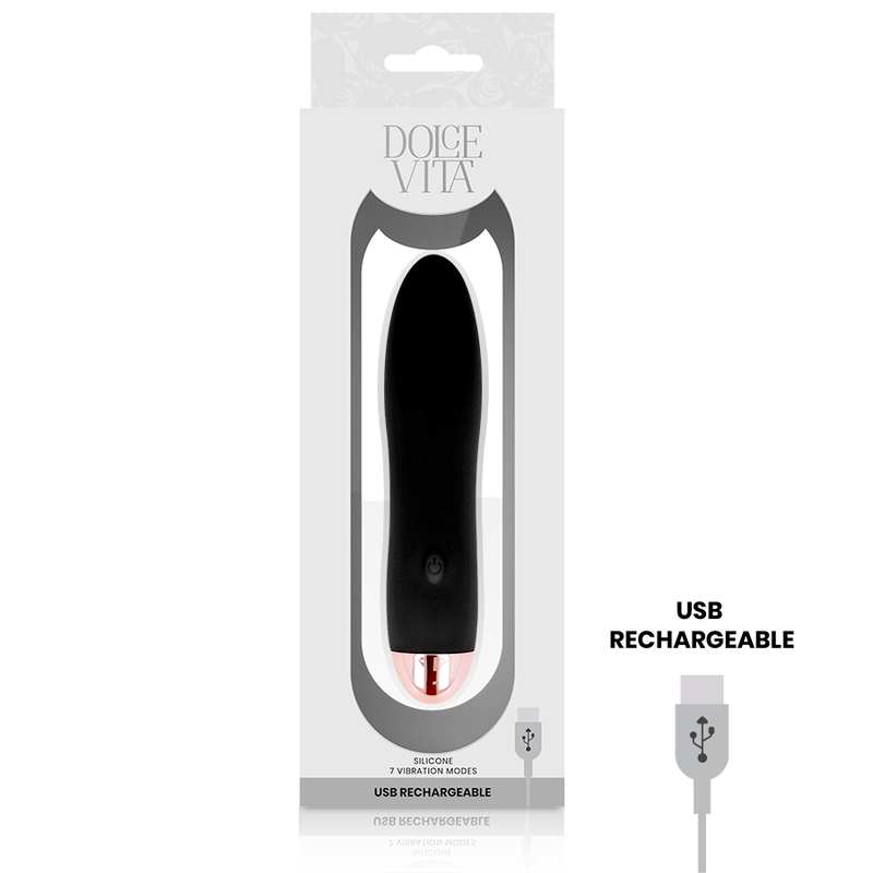 Dolce Vita - Four Black Rechargeable Vibrator with 7 Speeds, Soft Silicone, 13 cm Length