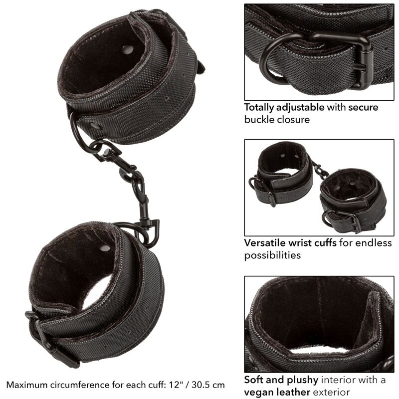 California Exotics - Boundless - Fully Adjustable BDSM Wrist Cuffs with Pivoting Design and Vegan Leather Lining